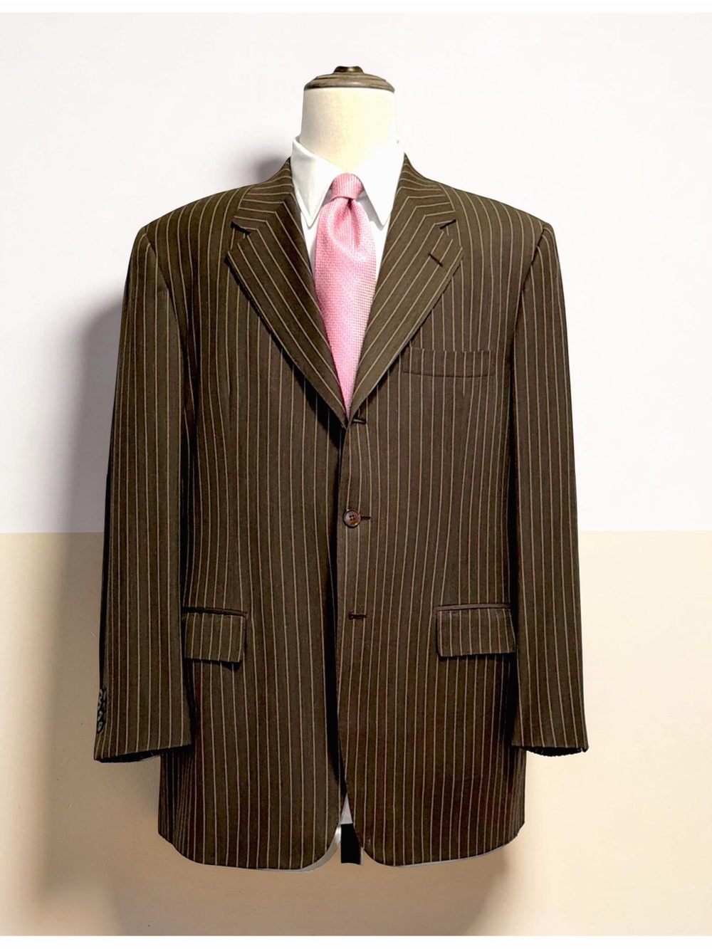 Bijan Men's Suit | Brown w/ Gold Pinstripes |  Super-Luxury | Custom Tailored